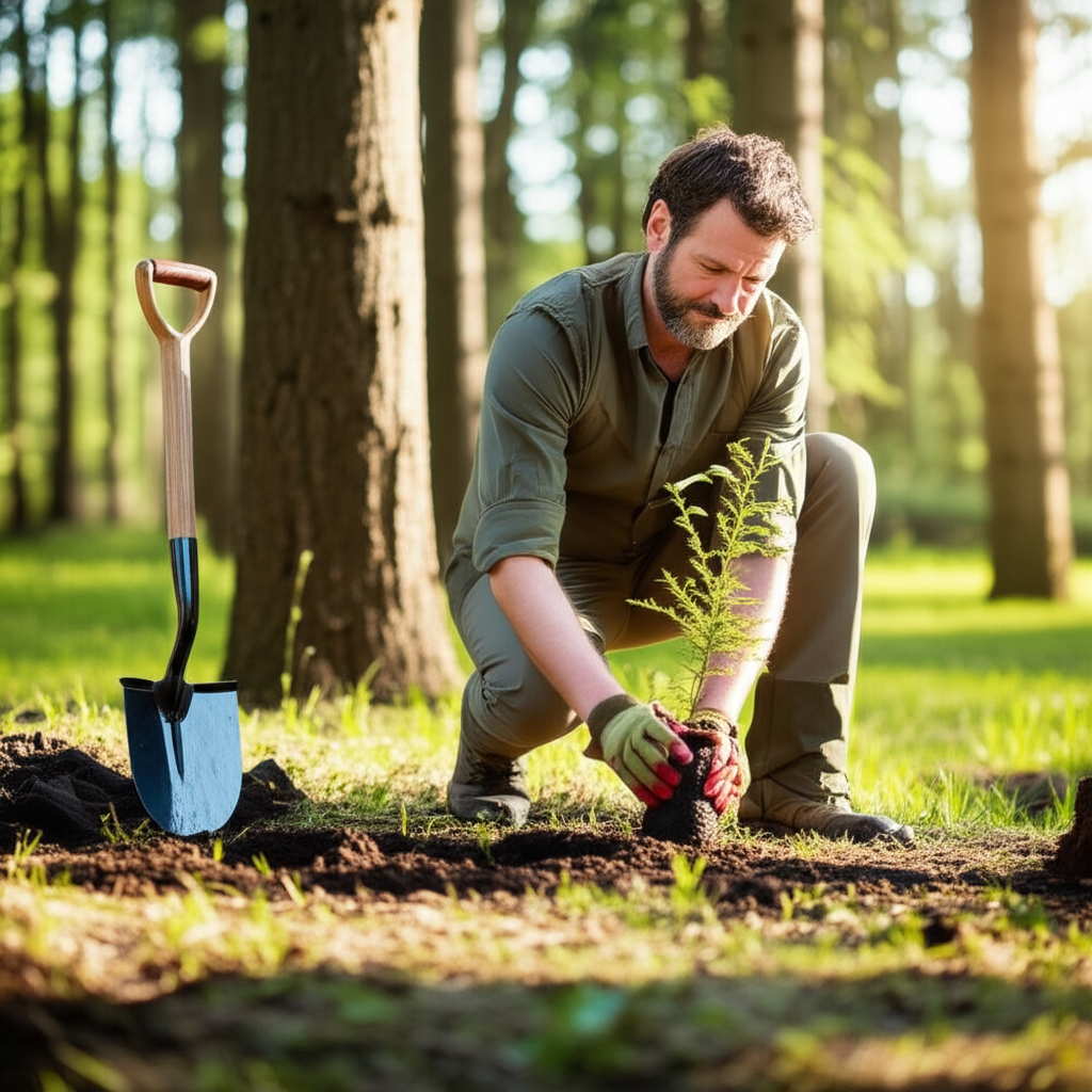 Forester planting a sapling