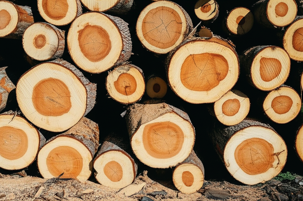 Stack of freshly cut oak logs