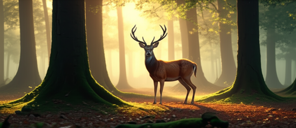 Deer in a sunlit forest